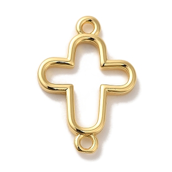 Rack Plating Brass Cross Outline Connector Charms Links, Cadmium Free & Lead Free, Long-Lasting Plated, Real 18K Gold Plated, 22x14x2mm, Hole: 1.6mm