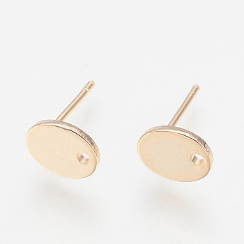 Brass Stud Earring Settings, with Loop, Nickel Free, Oval, Real 18K Gold Plated, 12mm, Hole: 1.2mm, Tray: 8x6.5x1mm, Pin: 0.7mm