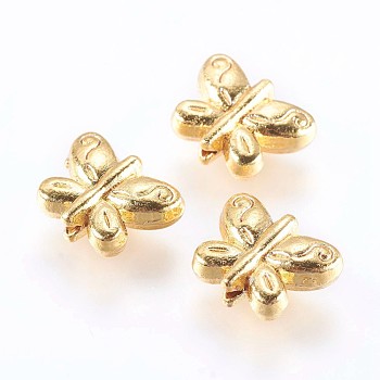 Alloy Beads, Real 18K Gold Plated, Butterfly, Golden, 8x10.5x3.5mm, Hole: 1mm