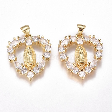 Golden Clear Heart Brass+Cubic Zirconia Pendants