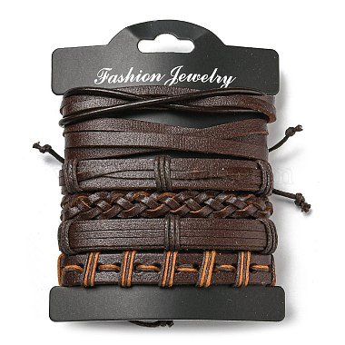Bracelet à cordon en simili cuir tressé réglable de style 6pcs 6 serti de cordon ciré pour hommes(BJEW-F458-12)-6