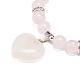 Natural Rose Quartz Round Beaded Stretch Bracelet with Heart Charm(BJEW-JB09019-03)-4