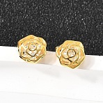 Rose 925 Sterling Silver Micro Pave Clear Cubic Zirconia Stud Earrings, Golden, 7.5x7.5mm(EJEW-S271-01G)
