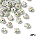 30Pcs Polymer Clay Rhinestone Beads, Grade A, Round, Pave Disco Ball Beads, Crystal AB, 10x9.5mm, Hole: 1.5mm, 30pcs/set(RB-YW0001-26A)