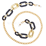 1Pc Acrylic with Alloy Oval Link Chains Neck Strap for Eyeglasses, Eyeglasses Chains with Rubber Loops Ends, Black, 760mm(AJEW-CN0003-60B)