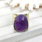 Oval Brass with Natural Amethyst Cuff Rings, Golden, Inner Diameter: 18mm(FS-WG8D200-08)