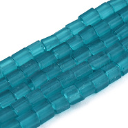Transparent Frosted Glass Bead Strands, Rectangle, Dark Cyan, 3~8.5x3.5~4x3.5~4mm, Hole: 1.2mm, about 96~101pcs/strand, 15.16 inch~15.55 inch(38.5~39.5cm)(GLAA-N047-08-B04)