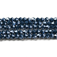 Opaque Solid Color Electroplate Glass Beads Strands, Pearl Luster Plated, Faceted, Bicone, Prussian Blue, 4x4mm, Hole: 0.8mm, about 87~98pcs/strand, 12.76~14.61 inch(32.4~37.1cm)(GLAA-F029-P4mm-C09)