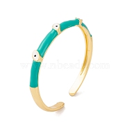 Real 18K Gold Plated Brass Enamel Evil Eye Open Cuff Bangles for Women, Dark Cyan, Inner Diameter: 2 inch(5.2cm), 5~6mm(BJEW-S147-14G-A)