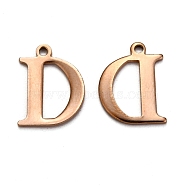 Ion Plating(IP) 304 Stainless Steel Alphabet Charms, Rose Gold, Letter.D, 12x9.5x1mm, Hole: 1mm(STAS-H122-D-RG)
