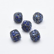 Natural Lapis Lazuli Beads, with Polymer Clay Rhinestone, Cube, 16~17x16~17x16~17mm, Hole: 0.8mm(RB-L031-10)
