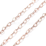 Brass Heart Link Chain, Soldered, with Card Paper, Long-Lasting Plated, Rose Gold, 5x3.5x0.3mm(FIND-XCP0002-52RG)