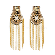 2Pcs Fashionable Tassel Epaulettes, Shoulder Badge, with Iron Chains & Pin, Cloth Findings, Golden, 236mm(FIND-FH0008-80G)