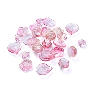 Electroplate Transparent Glass Beads, Mixed Shapes, Pink, 5~21x6~14x3~10mm, Hole: 0.9~1.2mm(EGLA-L027-D07)