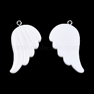 Opaque Resin Pendants, Wing Charms, with Platinum Plated Iron Loops, White, 41x30x4mm, Hole: 2mm(RESI-N033-01-A01B)