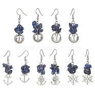 Alloy Dangle Earrings with 304 Stainless Steel Pins, Natural Lapis Lazuli Chips Cluster Earrings , Mixed Shapes, 45~50mm(EJEW-JE05363)