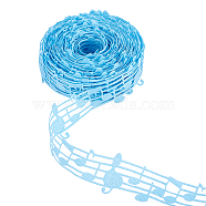 Polyester Ribbon, with Note Pattern, Flat, Deep Sky Blue, 29mm, about 10yards/bundle(OCOR-WH0033-43B)