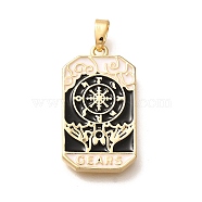 Tarot Card Brass Enamel Pendents, Real 18K Gold Plated, Rack Plating, Lead Free & Cadmium Free, Rectangle, Gear, 25x14x2.5mm, Hole: 5x2.5mm(KK-R212-02G-01)