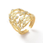 304 Stainless Steel Rhinestone Cuff Rings, Round, Real 18K Gold Plated, Adjustable(RJEW-M171-19G)