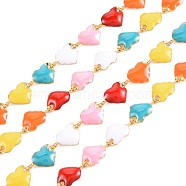 304 Stainless Steel Heart Link Chains, with Enamel, Real 18K Gold Plated, Soldered, Colorful, 10x6x1.5mm, about 3.28 Feet(1m)/Strand(STAS-N092-126)