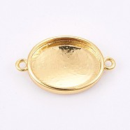 Brass Cabochon Connector Settings, Plain Edge Bezel Cups, Long-Lasting Plated, Oval, Golden, Tray: 12.5x16mm, 14x23.5x3mm, Hole: 1.4mm(KK-F748-26G)
