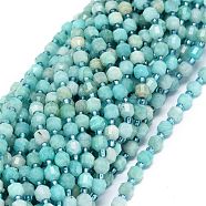 Natural Amazonite Beads Strands, with Seed Beads, Faceted, Bicone, Double Terminated Point Prism Beads, 5~7x6mm, Hole: 0.8mm, about 48pcs/strand, 15.55 inch(39.5cm)(G-O201B-14)