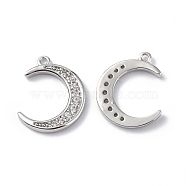 Brass Micro Pave Clear Cubic Zirconia Charms, Moon, Platinum, 14.5x12x1.4mm, Hole: 1mm(KK-E068-VF273)