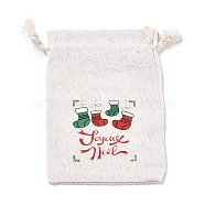 Christmas Cotton Cloth Storage Pouches, Rectangle Drawstring Bags, for Candy Gift Bags, Christmas Socking, 13.8x10x0.1cm(ABAG-M004-02A)