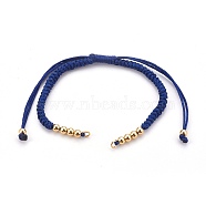 Nylon Cord Braided Bracelet Making, with Brass Beads, Golden, Prussian Blue, 10-1/4 inch~11-7/8 inch(26~30cm), 3mm(MAK-E665-06G)