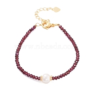 Mozambique Import Natural Garnet & Natural Pearl Round Beaded Bracelets for Women, 8-1/2 inch(215mm), 2.8mm(BJEW-B095-04)