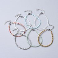 Faceted Glass Beaded Bracelets, with 304 Stainless Steel Findings, Mixed Color, 7-1/4 inch(18.3cm), 3mm(BJEW-JB04593)