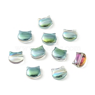 Electroplate Glass Beads, Half Plated, Cat Shape, Green Plated, 8x10x5mm, Hole: 1.2mm(EGLA-Z005-HP02)