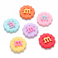 Resin Decoden Cabochons, Imitation Food, Flower shaped Biscuit, with Letter M, Mixed Color, 21~22x5mm(CRES-N022-18)