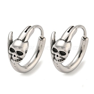 316 Surgical Stainless Steel Hoop Earrings, Antique Silver, Skull, 14x6.5mm(EJEW-D096-13M-AS)