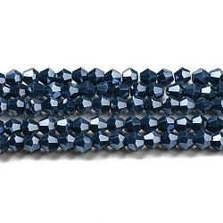 Opaque Solid Color Electroplate Glass Beads Strands, Pearl Luster Plated, Faceted, Bicone, Prussian Blue, 4x4mm, Hole: 0.8mm, about 87~98pcs/strand, 12.76~14.61 inch(32.4~37.1cm)(GLAA-F029-P4mm-C09)