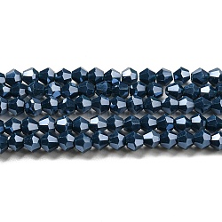 Opaque Solid Color Electroplate Glass Beads Strands, Pearl Luster Plated, Faceted, Bicone, Prussian Blue, 4x4mm, Hole: 0.8mm, about 82~85pcs/strand, 30.5~31cm(GLAA-F029-P4mm-C09)