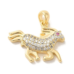 Brass Micro Pave Cubic Zirconia Pendants, Horse, Real 18K Gold Plated, 16.5x21.5x4mm, Hole: 5x3mm(KK-Z073-17G)