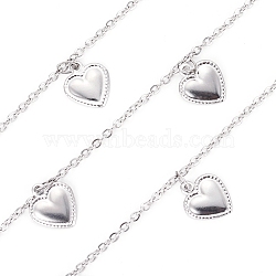 Tarnish Resistant 304 Stainless Steel Cable Chains, with Heart Charms and Spool, Soldered, Flat Oval, Stainless Steel Color, Heart: 10x8x0.8mm, Link: 2x1.5x0.5mm, about 32.8 Feet(10m)/roll(CHS-F007-09P)