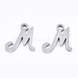 201 Stainless Steel Charms, Laser Cut, Alphabet, Stainless Steel Color, Letter.M, 11x9.5x1mm, Hole: 1.4mm(STAS-T044-217P-M)