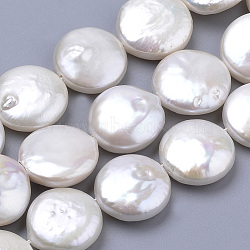 Natural Baroque Pearl Keshi Pearl Beads Strands, Cultured Freshwater Pearl, Flat Round, Floral White, 14~16x5~7mm, Hole: 0.5mm, about 12pcs/strand, 7.75 inch(PEAR-S012-26B)