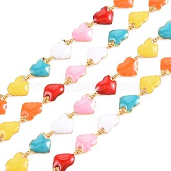 Ion Plating(IP) 304 Stainless Steel Heart Link Chains, with Enamel, Real 18K Gold Plated, Soldered, Colorful, 10x6x1.5mm, about 3.28 Feet(1m)/Strand(STAS-N092-126)