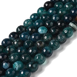 Dyed & Heated Natural Dragon Veins Agate Beads Strands, Faceted, Round, Dark Green, 8mm, Hole: 1.2mm, about 48pcs/strand, 14.69''(37.3cm)(G-P539-A01-28)