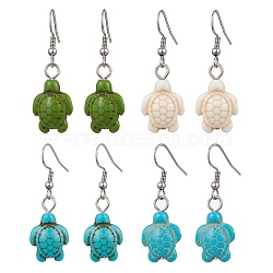 Synthetic Howlite & Turquoise Dangle Earrings, with 304 Stainless Steel Earring Hooks, Sea Turtle, 41x14.5mm(EJEW-JE06166)