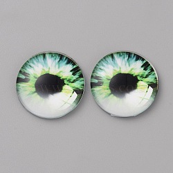 Glass Cabochons, Half Round/Dome with Eye Pattern, Light Green, 25x6mm(GLAA-WH0033-75G-03)