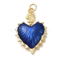 Rack Plating Brass Enamel Pendants, with Jump Ring, Cadmium Free & Lead Free, Long-Lasting Plated, Sacred Heart, Real 18K Gold Plated, Blue, 28.5x19x3.5mm, Hole: 3mm(KK-I720-27G-04)