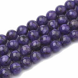 Natural Chalcedony Beads Strands, Imitation Charoite, Dyed & Heated, Round, 10mm, Hole: 1mm, about 40pcs/strand, 15.7 inch(G-S333-10mm-011)