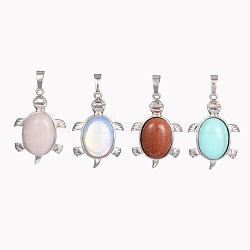 Tortoise Gemstone Pendants, with Brass Findings, Cadmium Free & Lead Free, Platinum, Natural & Synthetic Mixed Stone, 33.5x22x7mm, Hole: 5mm(G-D648-M-RS)