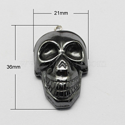 Non-magnetic Hematite Pendants for Halloween, Grade A, with Iron Findings, Skull, Black, 36x21x9mm, Hole: 2mm(G-Q894-6)