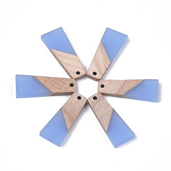 Resin & Wood Pendants, Trapezoid, Cornflower Blue, 30x12x3mm, Hole: 2mm