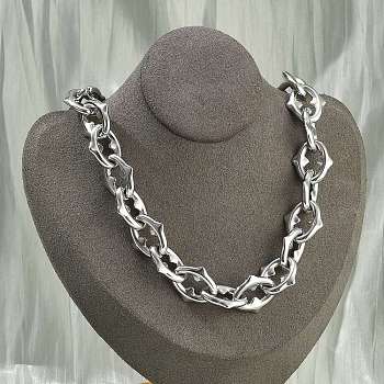 304 Stainless Steel Spiked Oval Link Chain Necklaces for Women Men, Stainless Steel Color, 18.46 inch(46.9cm)